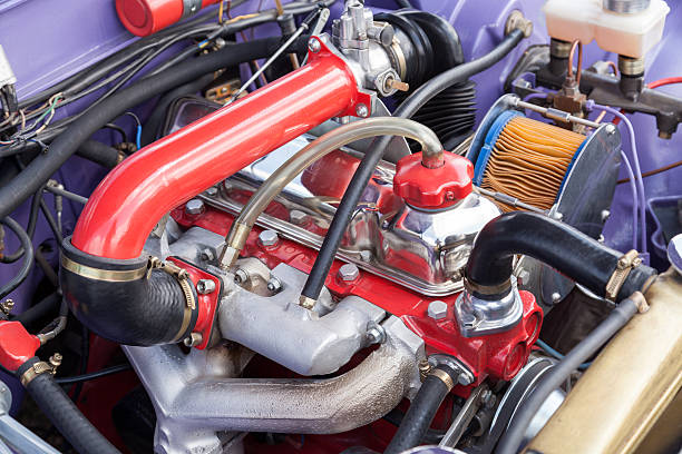 istock Restored engine of an old car 592666854
