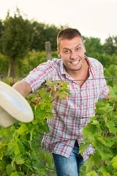 Happy male farrm owner at the vineyard
