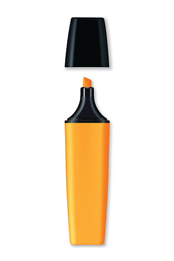 Orange highlighter pen on white background
