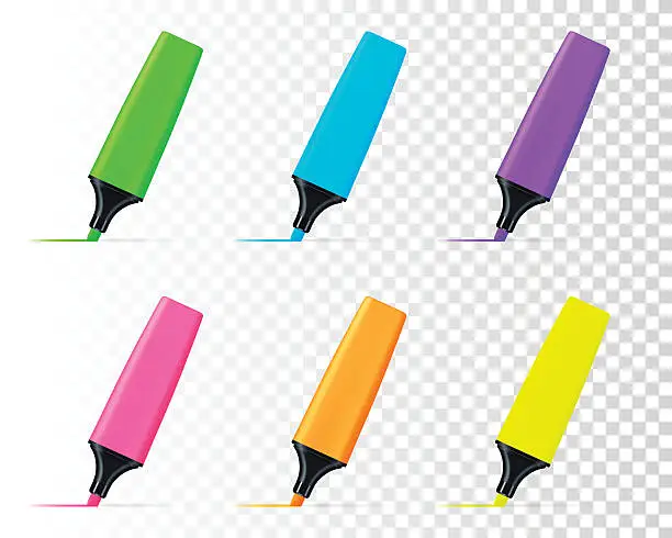 Vector illustration of Colored highlighters set isolated on blank background