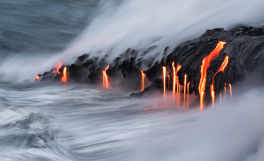 Lava entering the Pacific Ocean on Kilauea, Big Island, Hawaii.