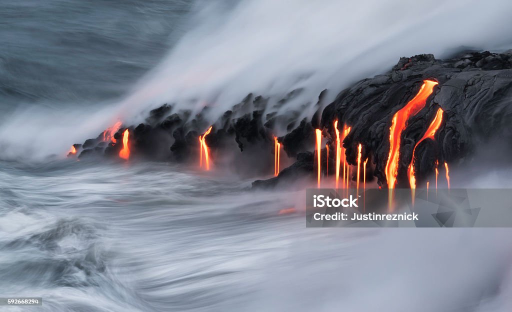 Lava Ocean Entry, Kilauea, Hawaii Lava entering the Pacific Ocean on Kilauea, Big Island, Hawaii. Lava Stock Photo