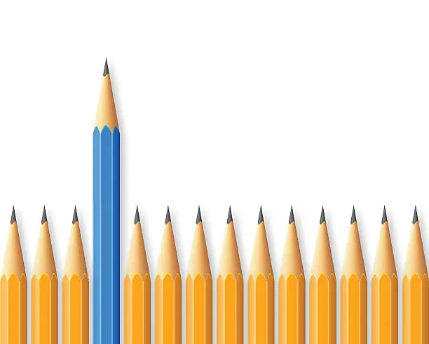 Vector illustration of Blue pencil making the difference with other pencils - Conceptual