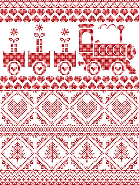 Vector illustration of Seamless Christams pattern with gravy train, gifts , hearts