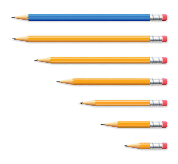 Set of seven pencils on white background Realistic set of pencils on blank background. pencil stock illustrations