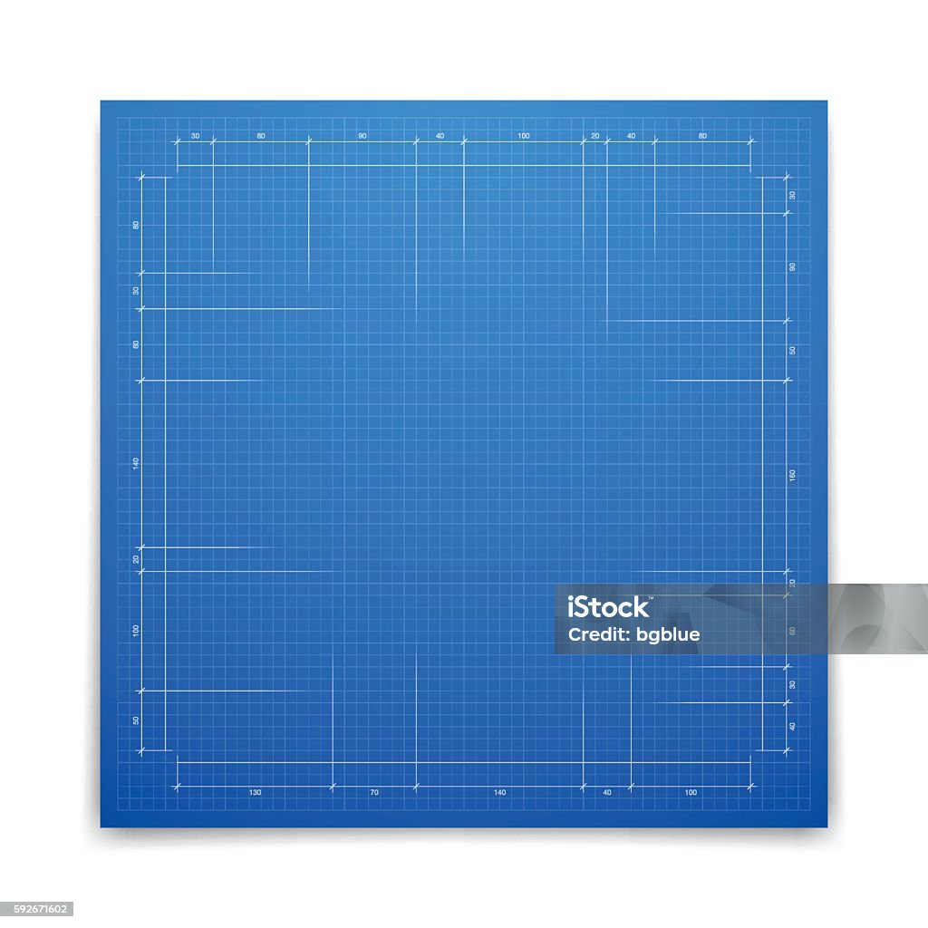 Blueprint background - Graph paper Realistic blueprint with measures. Blueprint stock vector