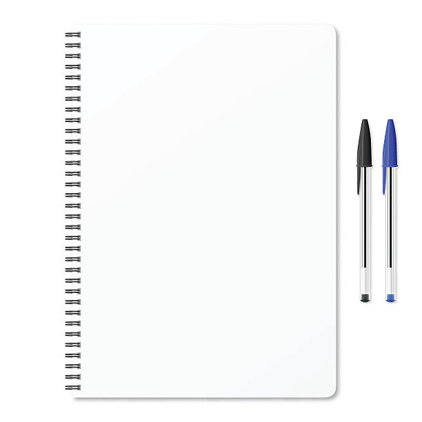 notepad trống với bút bi trên nền trắng - sổ tay lò xo hình minh họa sẵn có