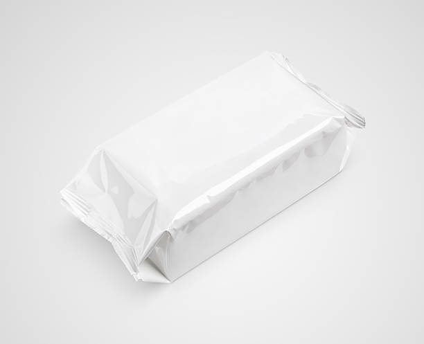 feuchttücher paket isoliert auf grau - blank paper bag packaging package stock-fotos und bilder