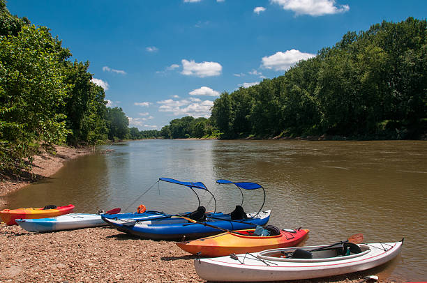 istock Kayaks on Gravel Bar 592673740