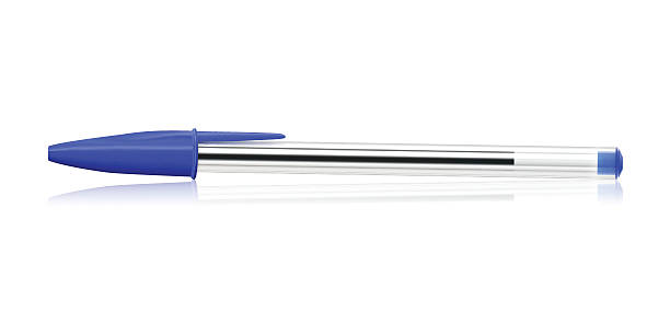 Blue ballpoint pen on white background Realistic blue pen isolated on blank background. blue pen stock illustrations