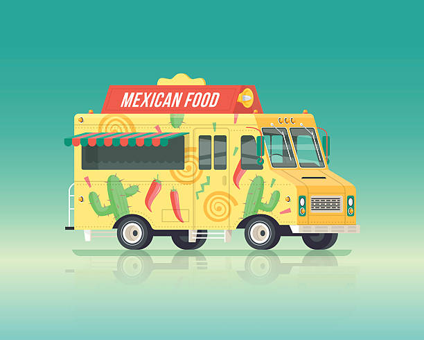 bildbanksillustrationer, clip art samt tecknat material och ikoner med vector colorful flat mexican food truck. - illustrationer med truck