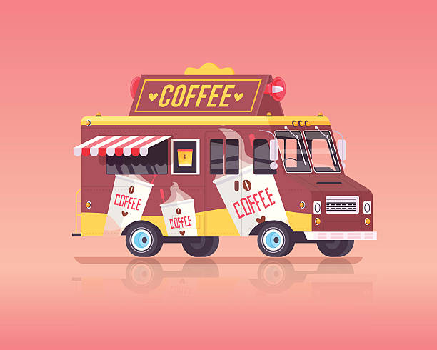 istock Vector colorful flat coffee truck. Vintage colors concept illustration. 592675692