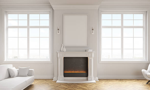 istock Living room with fireplace 592675950