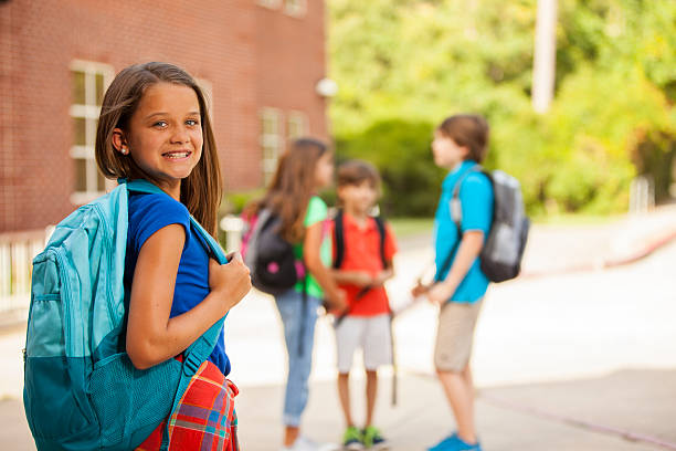istock Elementary-age children on school campus going back to school. 592676630