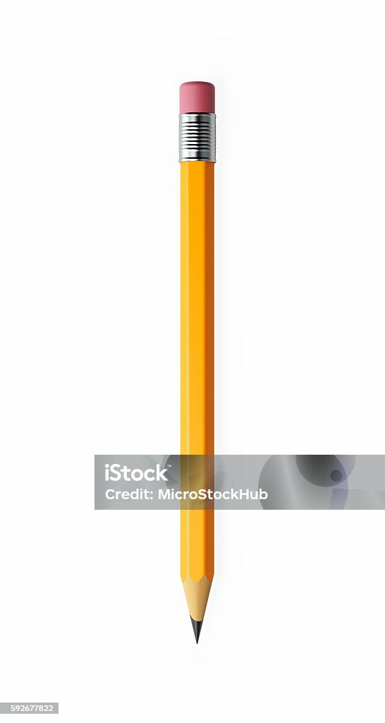 Lápis amarelo número dois isolado no fundo branco - Foto de stock de Lápis royalty-free