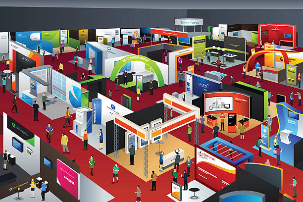 ludzie na wystawie - tradeshow stock illustrations