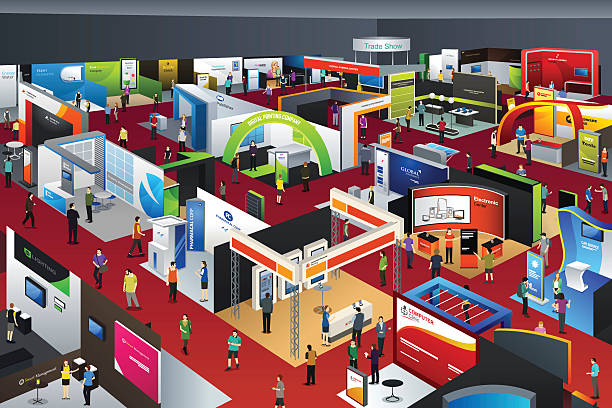 People at an Exhibition A vector illustration of people looking at an exhibition booths exhibition illustrations stock illustrations