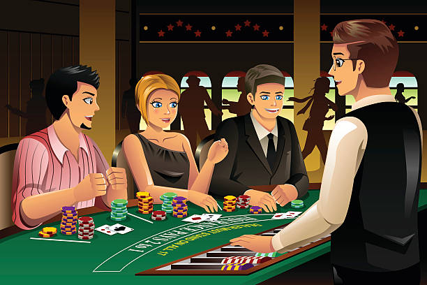 People Gambling in a Casino A vector illustration of happy people gambling in a casino playing poker stock illustrations