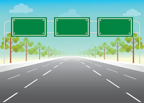 Vector illustration of Blank road sign on highway.