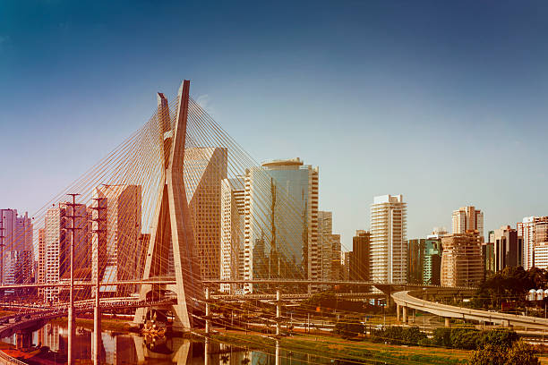 istock Famous cable stayed bridge at Sao Paulo city. 592683282