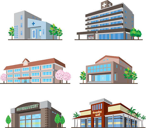 illustrazioni stock, clip art, cartoni animati e icone di tendenza di building  - clinica medica