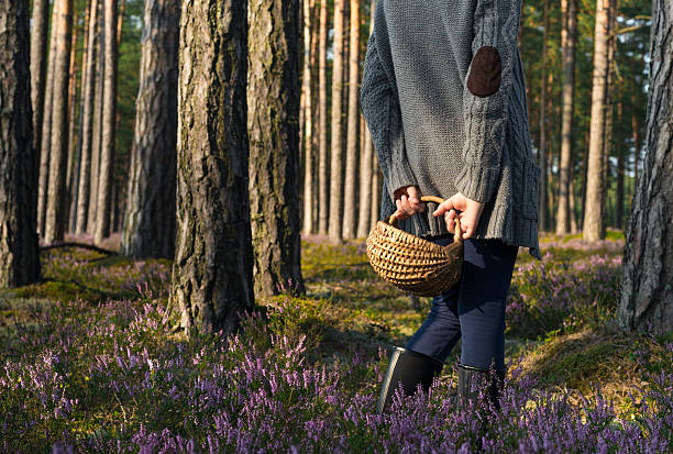 istock Girl standing back to camera in the forest and holding 592684974
