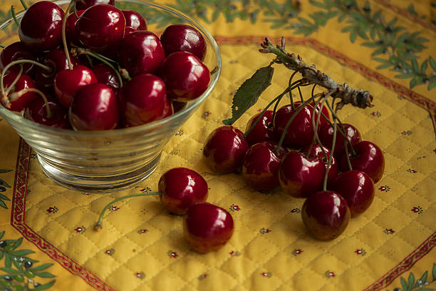 istock clear bowl of cherries, cluster on side, mat from Provence 592688118