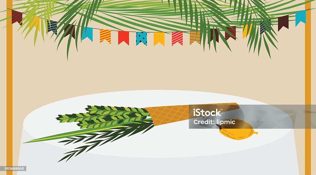 Vector illustration of a Sukkah decorated with ornaments for the A Vector illustration of a Sukkah decorated with ornaments for the Jewish Holiday Sukkot. vector illustration Sukkah stock vector