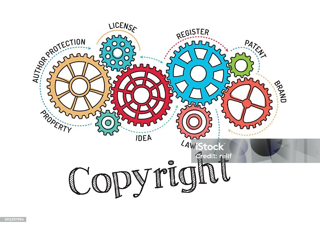 Gears and Copyright Mechanism Intellectual Property stock vector