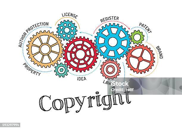 Gears And Copyright Mechanism Stock Illustration - Download Image Now - Intellectual Property, Author, Authority