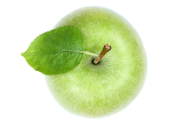 fruta de manzana vista superior verde aislado sobre blanco - apple granny smith apple green leaf fotografías e imágenes de stock