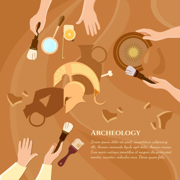 Archaeological excavation achaeologists vector art illustration