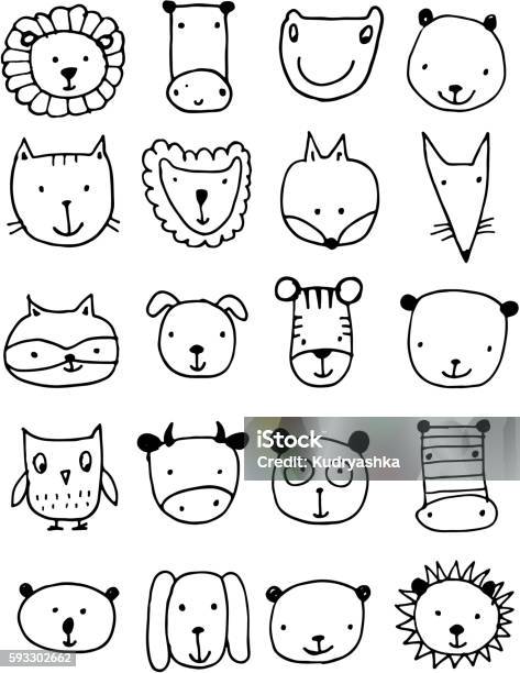 Set Of Animal Faces Sketch For Your Design Stock Illustration - Download  Image Now - Animal, Animal Markings, Art - iStock