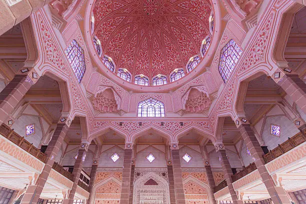 Inside of Putra Mosque, It is constructed with rose-tinted granite and located in a popular touristic and administrative location.