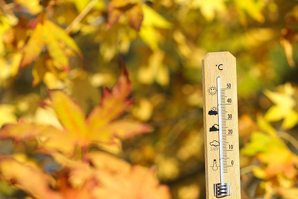 istock nice weather in the autumn shown with mercury thermometer 593305340