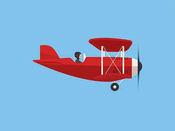 Vector illustration of Retro airplane in the sky, flat design