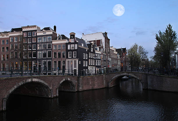 istock Amsterdam canal bridge scenics night view, Netherlands 593308120