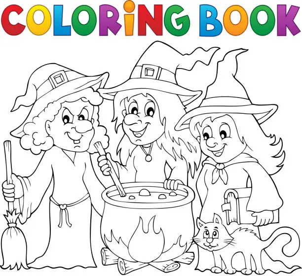 Vector illustration of Coloring book three witches theme 1