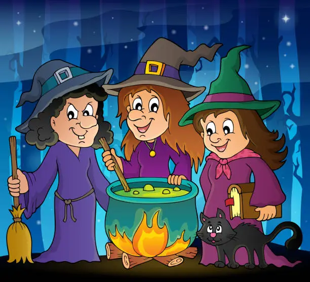 Vector illustration of Three witches theme image 2