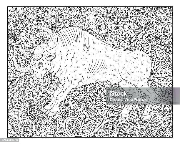Pattern About Ox Hand Drawn Ox Against Floral Pattern Background Stock Illustration ...