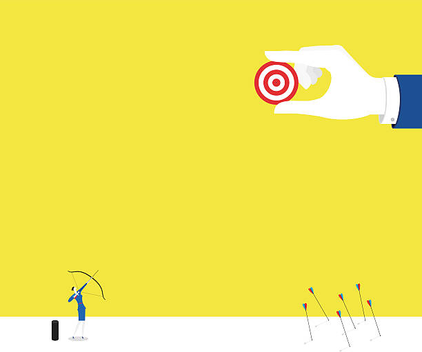 Focus! Focus! / A business woman is shooting the last arrow. linchpin stock illustrations