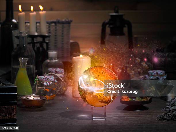 Golden Sphere Magic Items Stock Photo - Download Image Now - Alchemy, Aura, Beauty