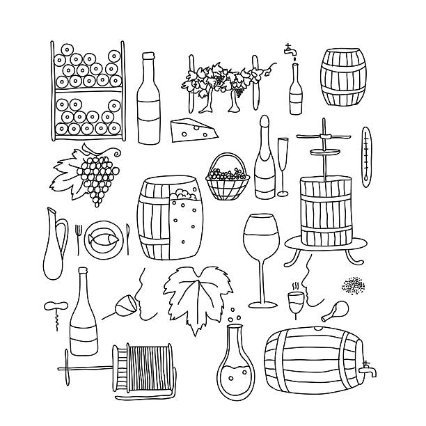 낙서 와인 라인 - bottling plant winery wine industry stock illustrations