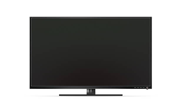 tv nera schermo piatto isolato, illustrazione realistica - monitor a schermo piatto foto e immagini stock