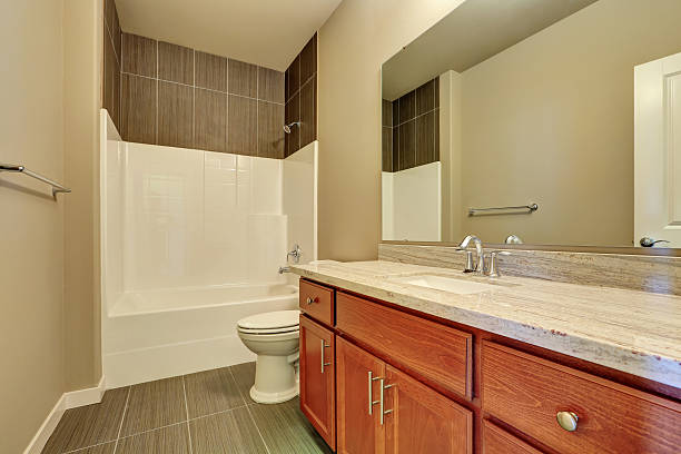 istock Interior of modern bathroom. Vanity with marble 593314842