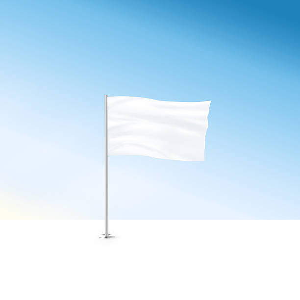istock Blank white flag mock up stand at blue sky background 593314944