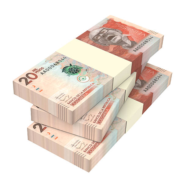 istock Stack of Colombian pesos bills isolated over white 593316294