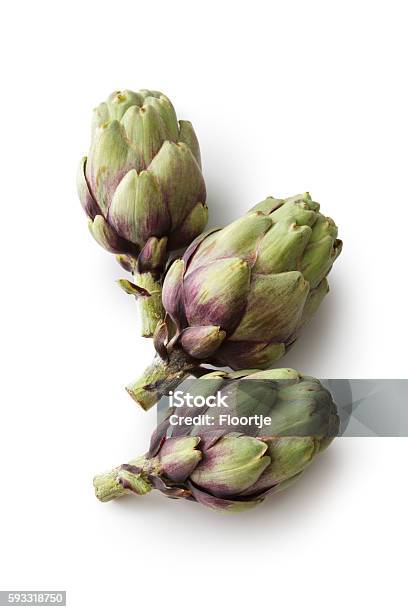 Vegetables Artichoke Isolated On White Background Stock Photo - Download Image Now - Artichoke, Cut Out, High Angle View