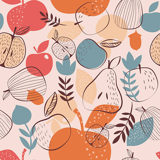 stockillustraties, clipart, cartoons en iconen met autumn harvest seamless pattern - apple fruit