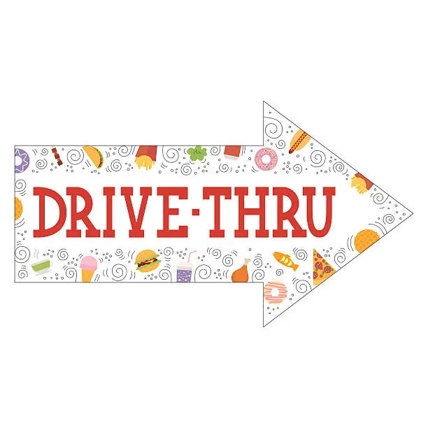 Vector illustration of Signboard, indicating, Drive Thru, isolated, on white background.